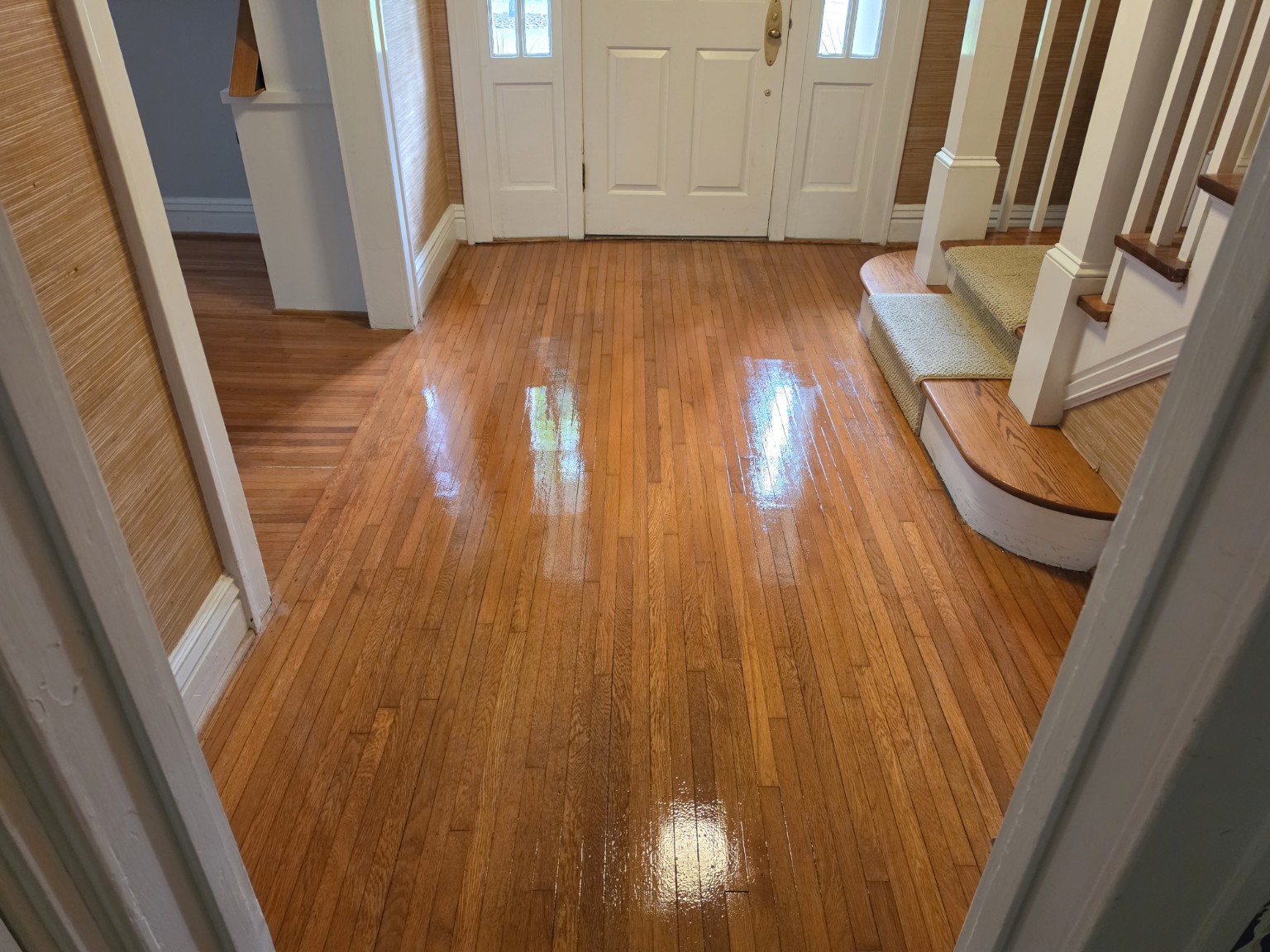 Hardwood floor after screen and recoat